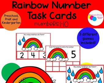 Rainbow, Spring Task Cards, Number Printables Activities, Preschool Math, Games for preschool, PreK and Kindergarten