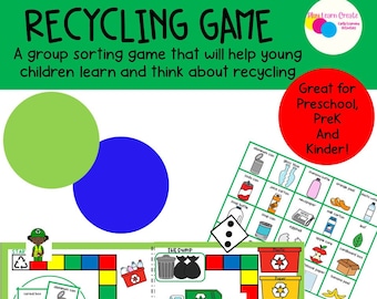Printable Recycling Board Game, Recycling sorting Game, Earth Day Activity, Preschool Recycling, Kindergarten Recycling, Recycling Lesson
