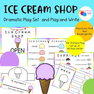 Ice Cream Dramatic Play set, Pretend Play Ice Cream Shop, Preschool Dramatic Play Set, Printable Play set, Homeschool activity