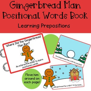Gingerbread Man Interactive Book, Gingerbread Man Prepositions, Gingerbread Man Positional Words, Winter Book