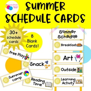 Afdrukbare zomerfotoschemakaarten, visueel schema voor de zomer, visueel schema voor thuisschool, zomerkampschema