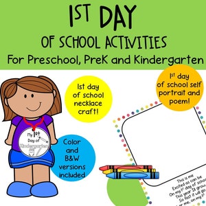 First Day of school activities, Printable First Day of school Craft, First Day of Kindergarten Craft