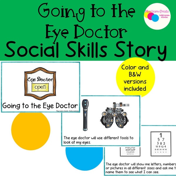 Going to the Eye Doctor Social Skills Story, Optometrist Social Skills Story, Eye Exam Story, Health Visuals, Printable Story, Glasses