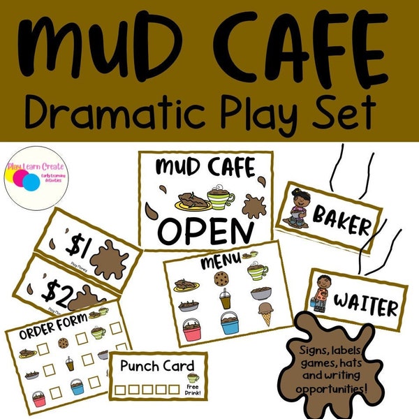 Mud Kitchen Cafe Dramatic Play, Outdoor Pretend Play Set, Summer Dramatic Play Set for Preschool, PreK and Kindergarten