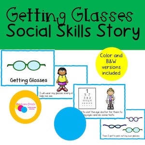 Cómo conseguir gafas Historia de habilidades sociales, Historia de habilidades sociales imprimible, Historia de uso de gafas, historia de habilidades para la vida