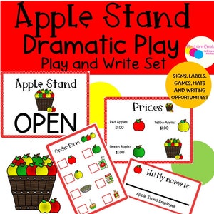 Apple Stand Dramatic Play Set, Printable Apple Activities, Dramatic Play Set, Pretend Play Set, Apple Theme Printable, Preschool Apple Theme