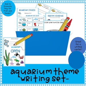 Writing Worksheets, Pretend Play Writing, Writing Basket, Aquarium writing set for Preschool and Kindergarten