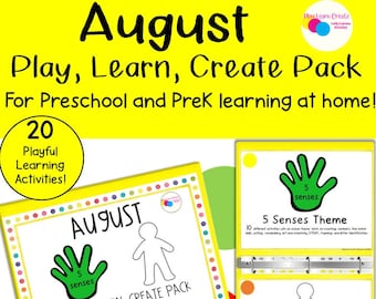 8 月の幼稚園ホームスクール学習バインダー、5 Senses Preschool、Human Body Preschool