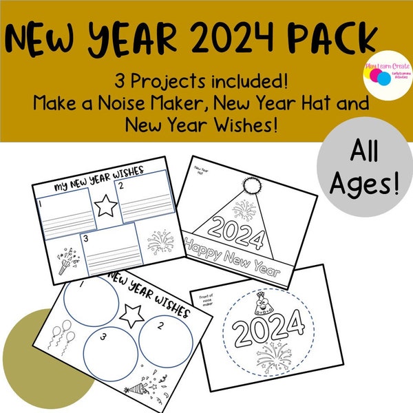 New Year, 2024, New Year's Eve Crafts for kids, New Year Hat, Printable craft