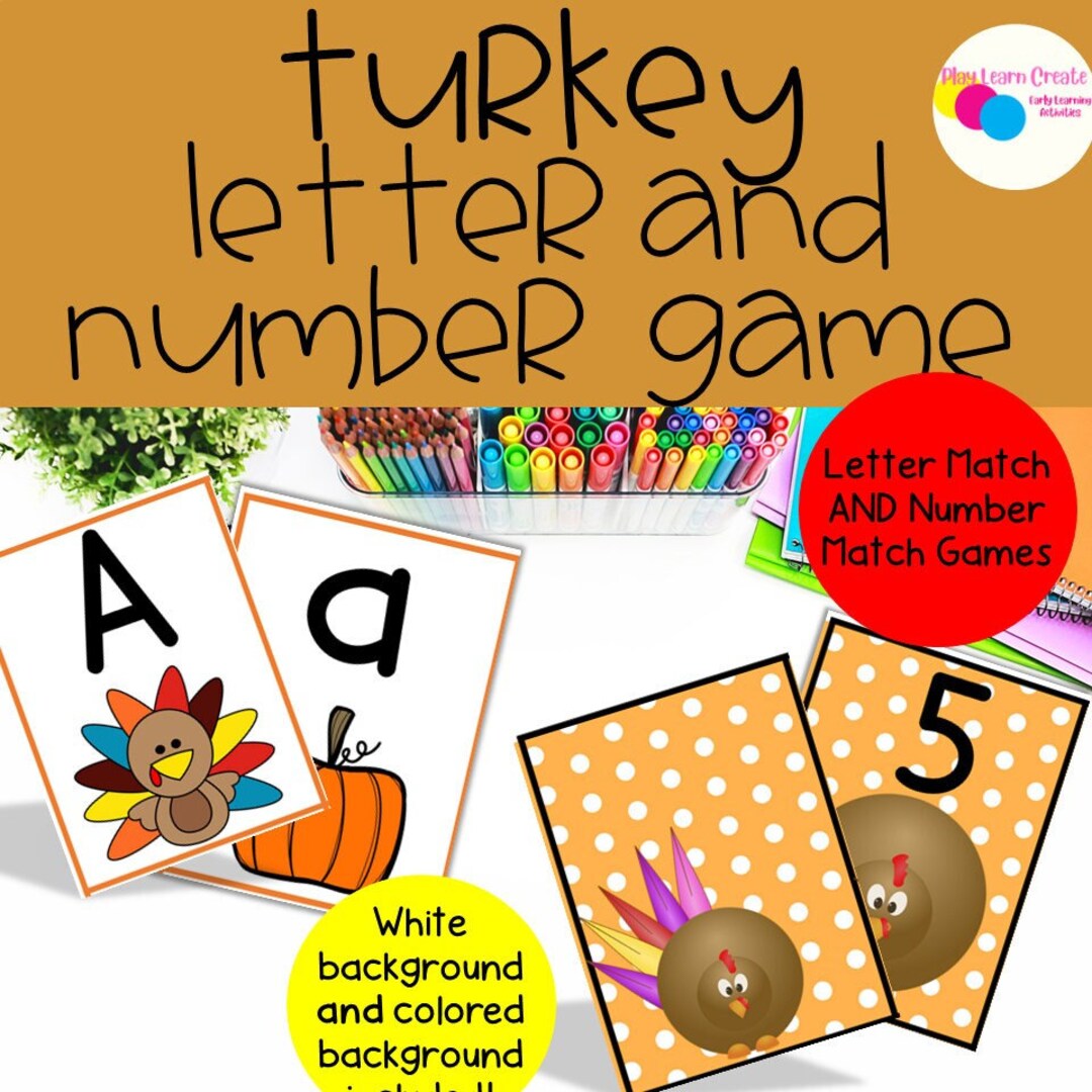 Turkey Letter and Number Games, Literacy Game, Math Game, Thanksgiving Preschool Game