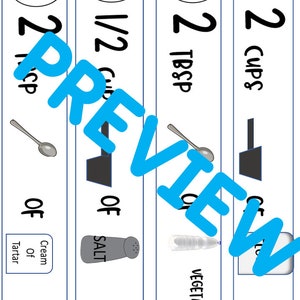 May include: Four recipe cards with numbers 1 through 4 circled in black. Each card has a measurement and ingredient listed. The ingredients are 1 cup of flour, 2 tablespoons of vegetable oil, 3 1/2 cups of salt, and 1/2 cup of cream of tartar.
