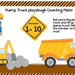 Dump Truck Playdough Mat numbers, Toddler Learning Activities, Preschool Learning Activities, Truck Theme