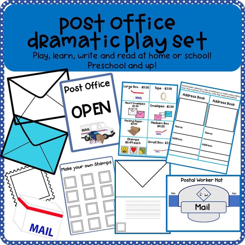 post-office-dramatic-play-set-printable-play-pretend-play-kit-preschool-activities-prek-and-kindergarten-learning-etsy for Free Printable Post Office Dramatic Play Post Office Dramatic Play Set, Printable Play, Pretend Play Kit, Preschool Activities, Prek and Kindergarten Learning - Etsy for Free Printable Post Office Dramatic Play