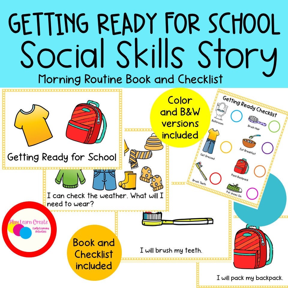getting-ready-for-school-social-skills-story-morning-routine-visuals-printable-story-morning-routine-checklist-back-to-school-story-etsy