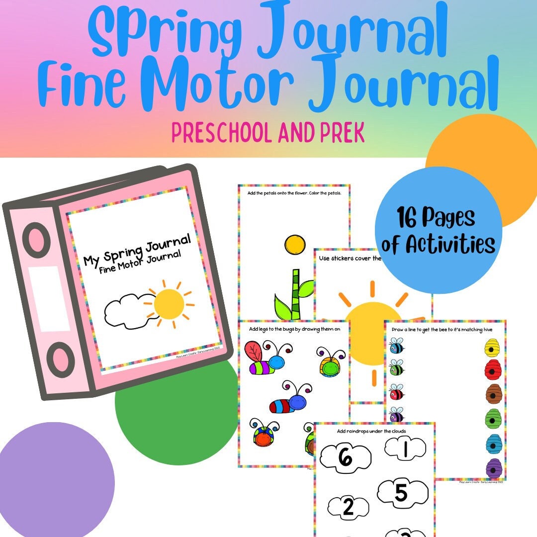 preschool journal fine motor worksheets spring preschool etsy