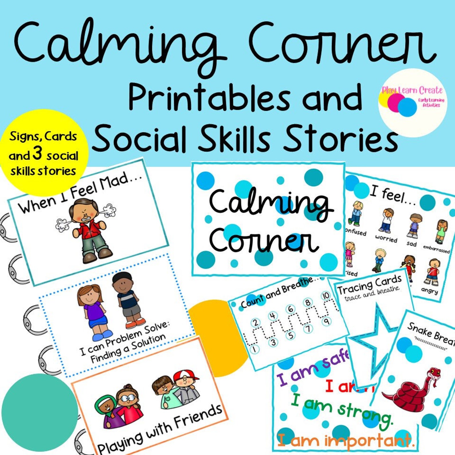 Calm Down Corner Printables, Calming Corner Set, Calming Strategies