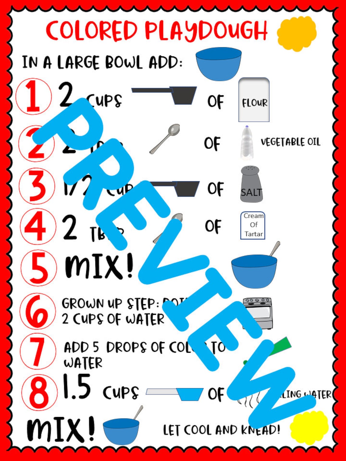 Playdough Recipe, Printable Recipe, Colored Playdough, Homemade ...