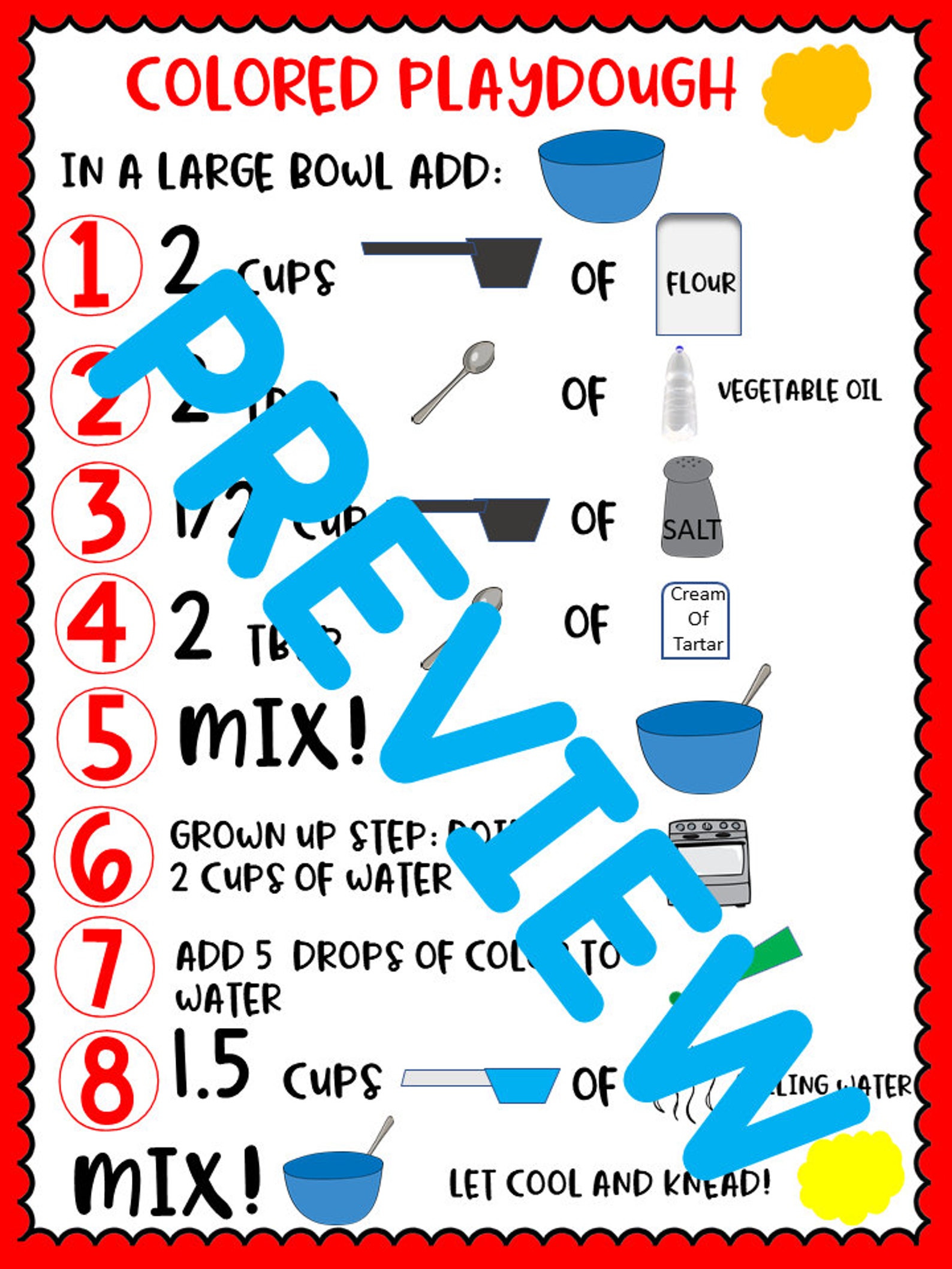 Playdough Recipe, Printable Recipe, Colored Playdough, Homemade ...