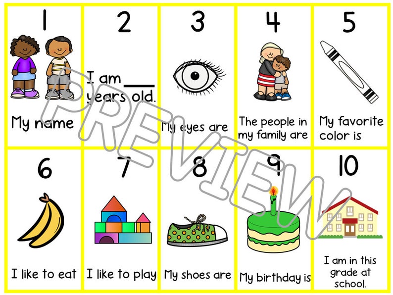 All About Me Game, Printable All About Me Activity, Printable Board