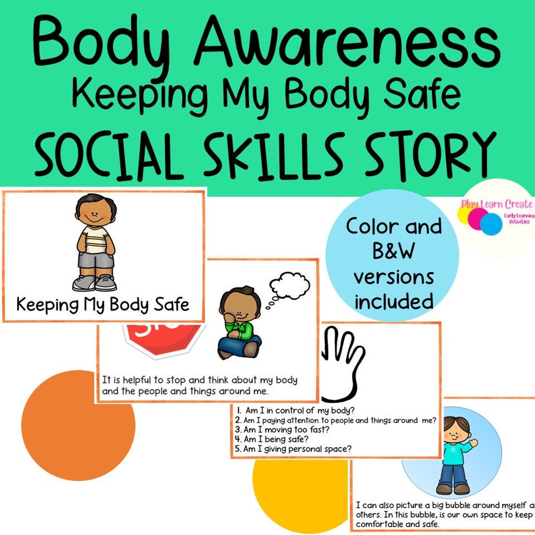 Body Awareness Social Skills Story, Body Safety Story, Body Safety Visuals, Preschool Social