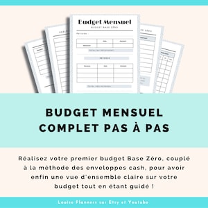 Peut inclure: Un planificateur de budget mensuel imprimable en français, intitulé "Budget Mensuel Complet Pas à Pas". Le planificateur est conçu pour aider les utilisateurs à créer un budget à base zéro en utilisant la méthode des enveloppes.