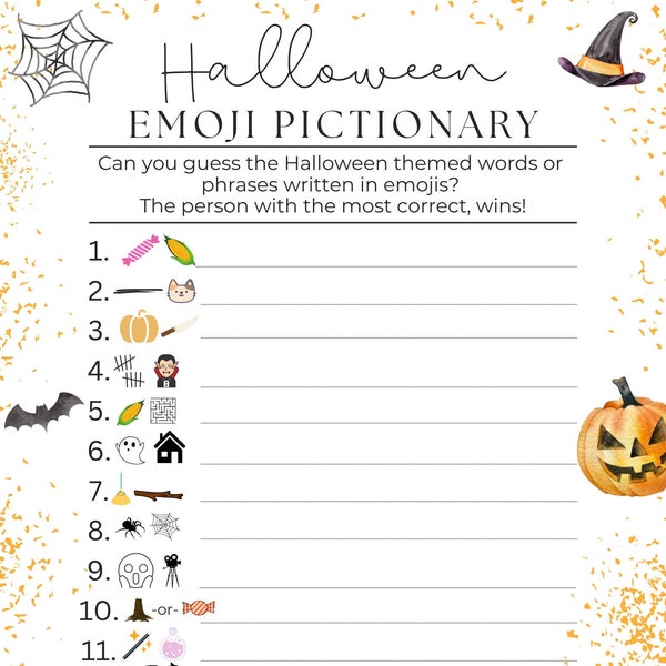 Halloween game for kids, modern Halloween activity for kids, halloween emoji pictionary game, halloween party supplies, fall harvest party