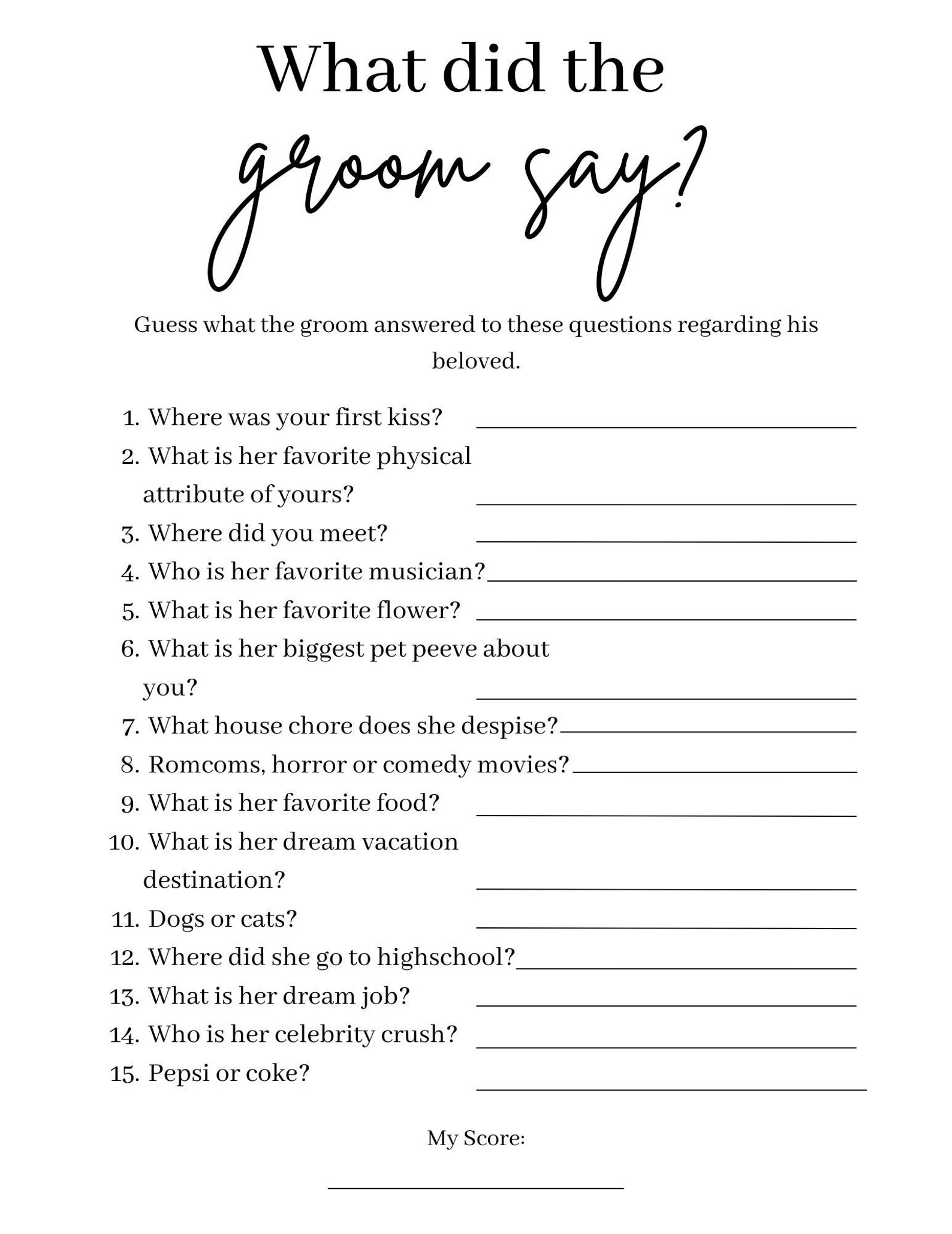 Bridal Shower Games, Minimalist Wedding Shower Game, Printable Bridal
