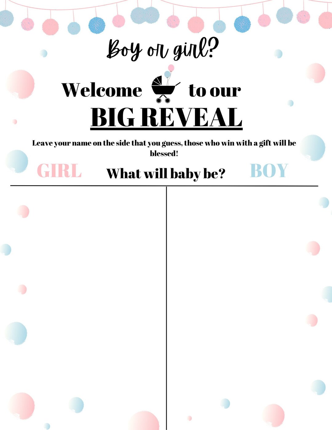 Printable Gender Reveal Welcome Sign, Gender Reveal Activity, Coed Baby ...