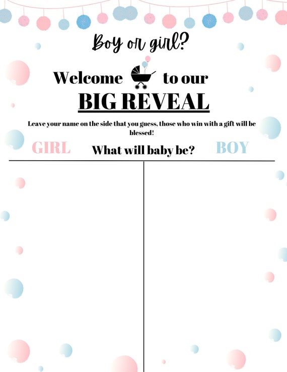Printable Gender Reveal Welcome Sign Gender Reveal Activity | Etsy