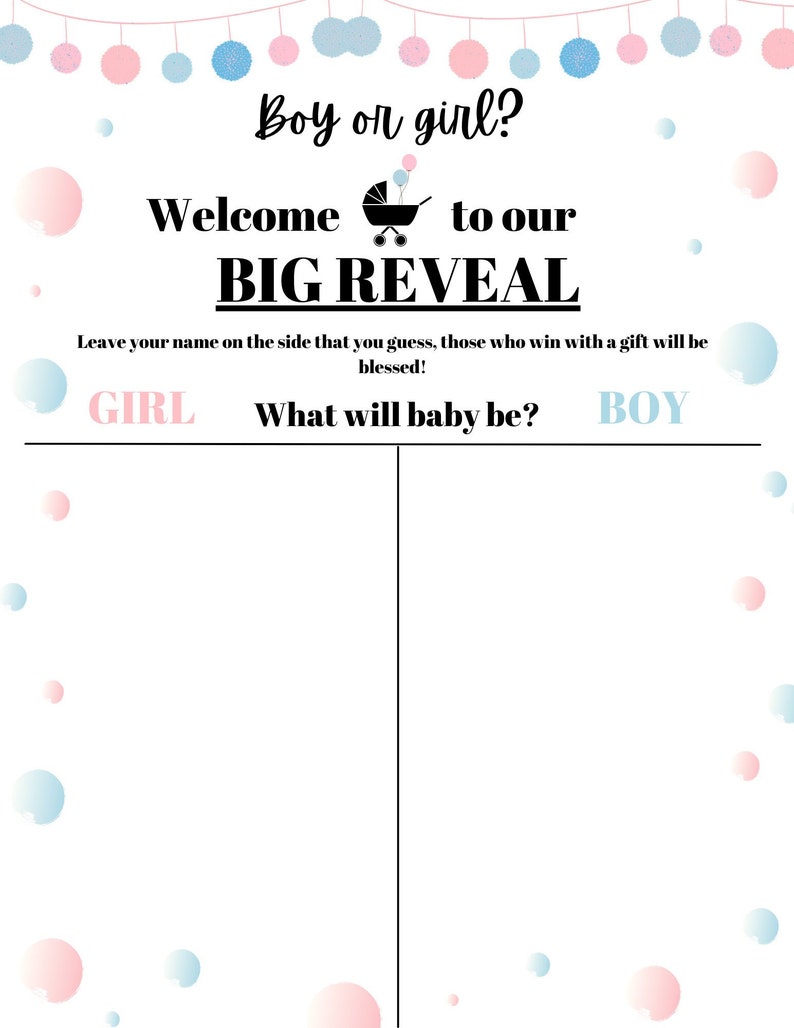 Printable Gender Reveal Welcome Sign, Gender Reveal Activity, Coed Baby ...