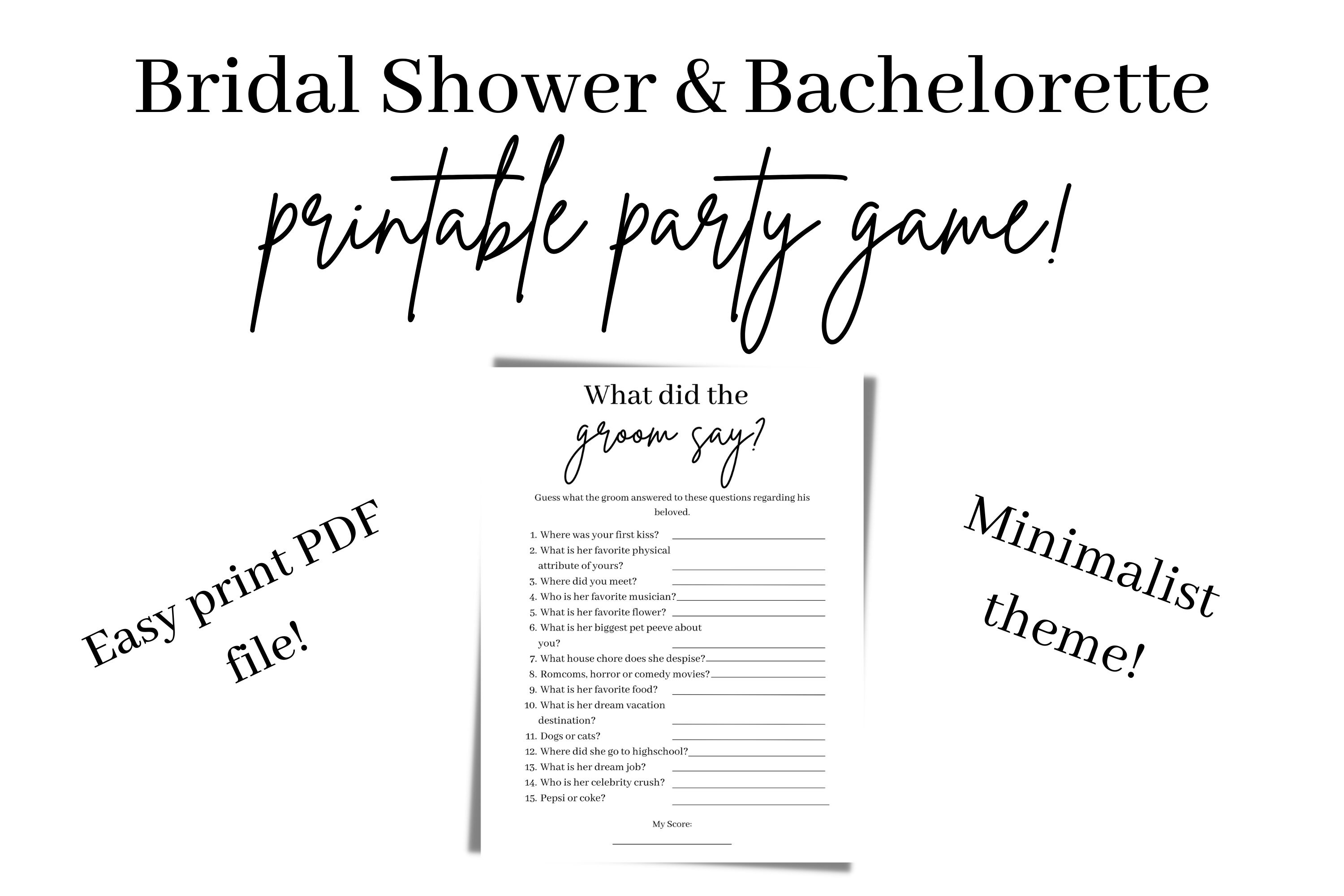 Bridal Shower Games, Minimalist Wedding Shower Game, Printable Bridal
