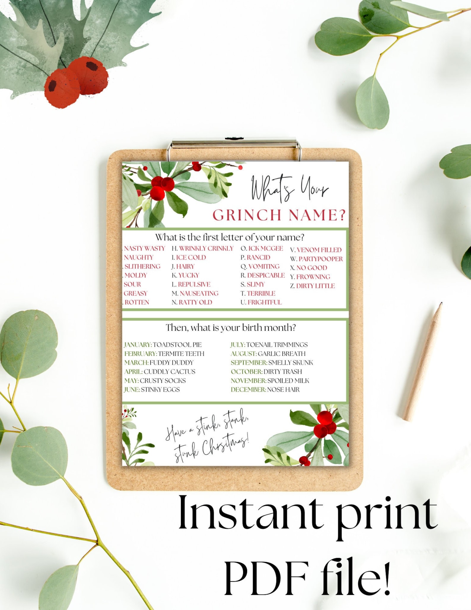 Printable Christmas Game, Funny Holiday Party Game, Company Christmas ...