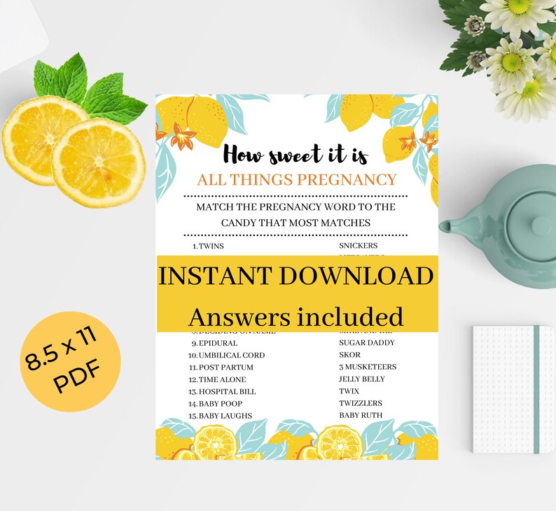 Printable Baby Shower Games 2022, Best Baby Shower Game. Lemon Theme