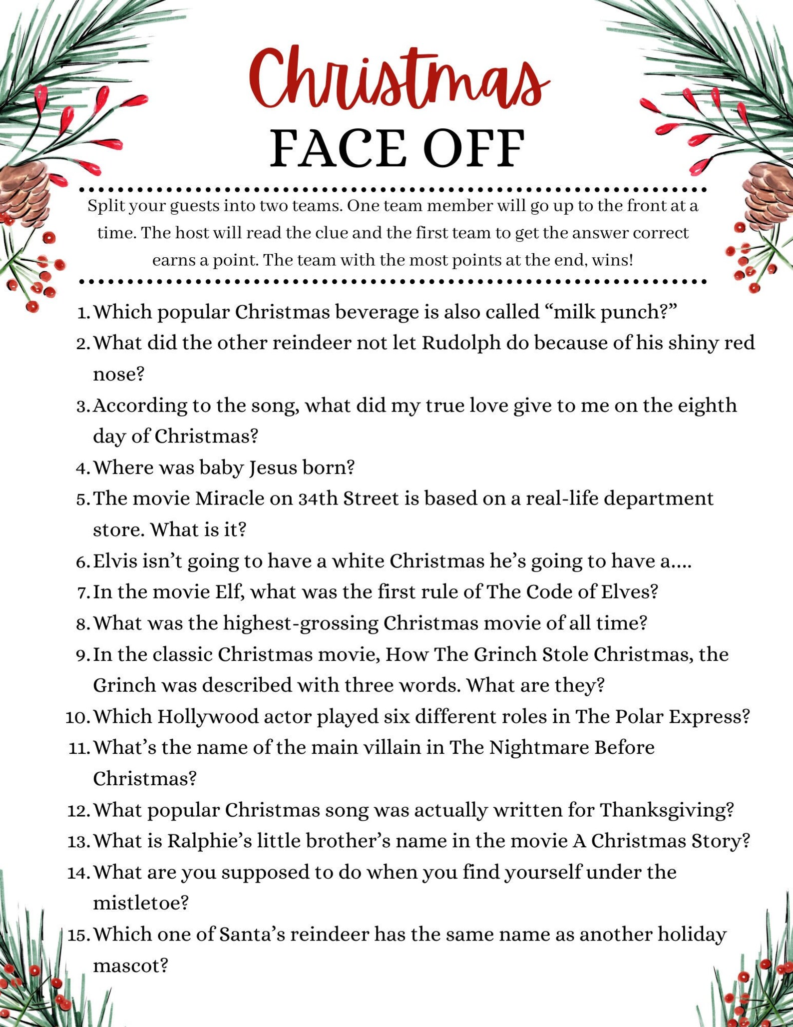 2022 Christmas Printable Trivia Group Game Company Work Party Etsy