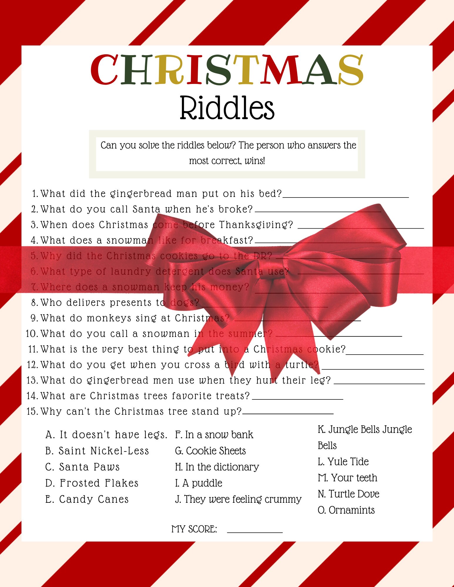 Printable Christmas Party Group Game, Company Holiday Party, Christmas ...