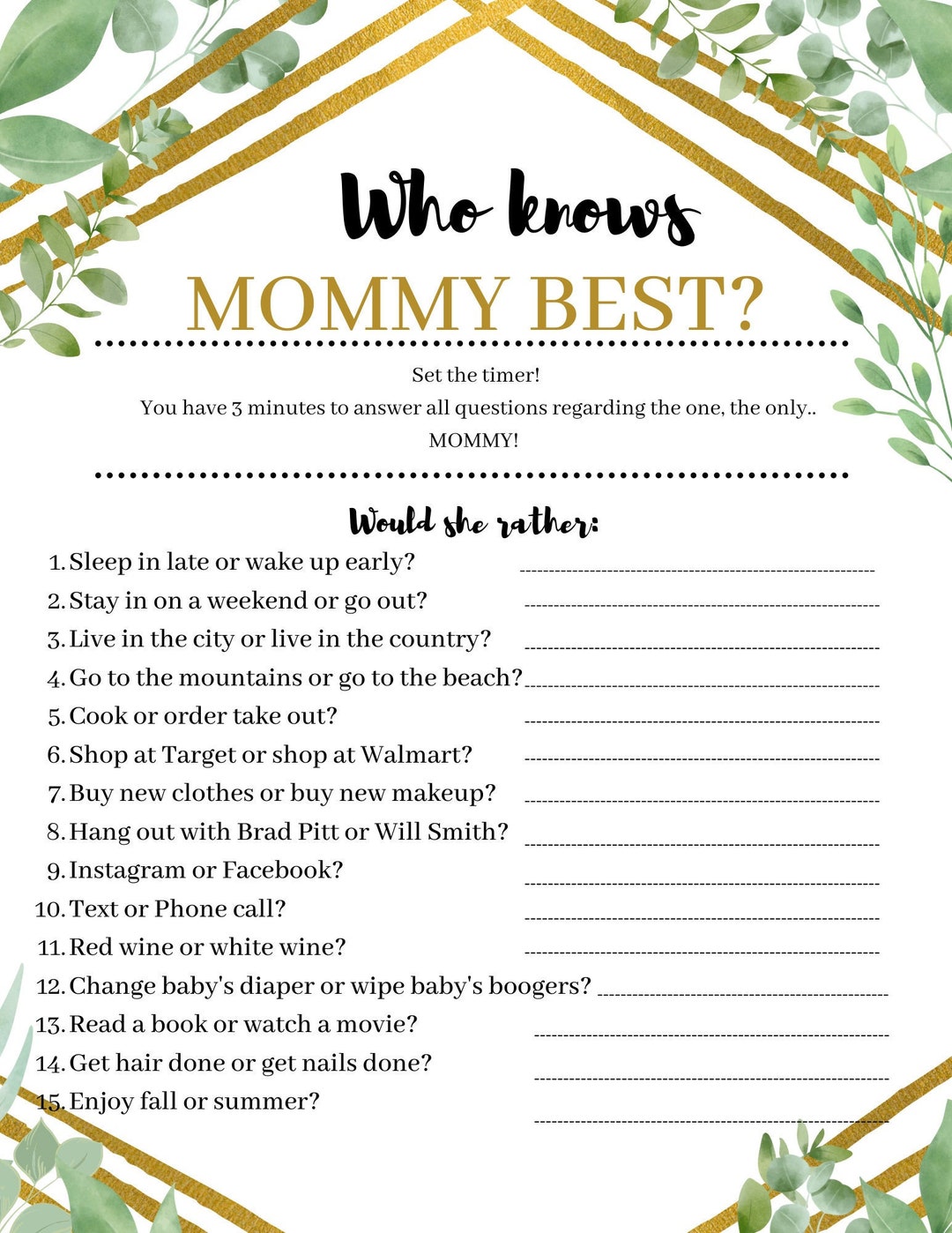 2023 Baby Shower Printable Game, Popular Baby Shower Games, Who Knows