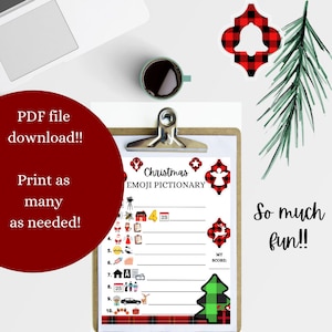 Christmas Printable trivia Pictionary emoji game, company party printable, work party game, xmas game for adults, christmas game for kids