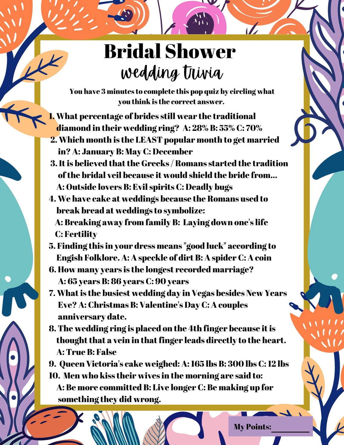 Bridal Shower Trivia Games 2023, Bridal Shower Game Printable