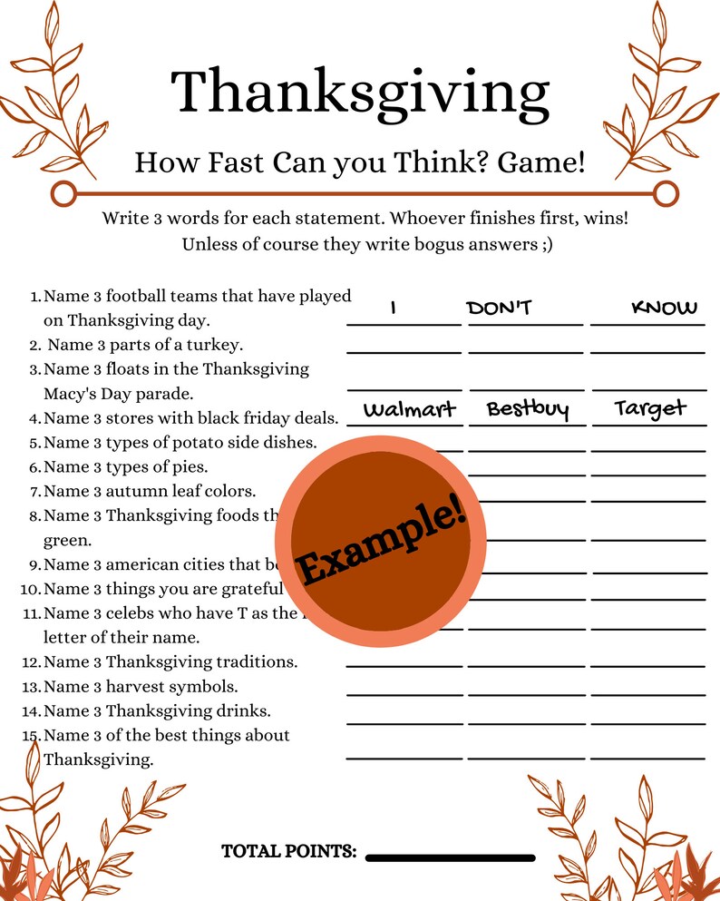 Thanksgiving Trivia Printable Holiday Game Family Etsy