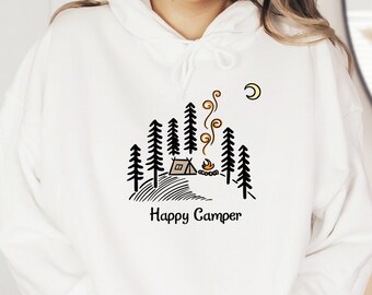 Happy Camper Womens Hoodie, Outdoor Shirt, Camping Shirts, Sweatshirt for Camper, Camping Trip, Camping Gift, Bonfire Shirt Wilderness