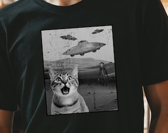 Cat UFO Shirt, Funny UFO Shirt, Funny Shirts, Cat Lover Gift, Mens Tshirt, Graphic Tee, Tshirt Gifts, UFO Shirt, Novelty Tshirts, Mens Gifts