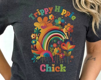 Trippy Hippie Chick Shirt, Retro Hippie T-Shirt, Psychedelic Tee, 1970s Groovy, Hippie Clothes, Gift for Her, Boho TShirt, Hippie Summer Tee