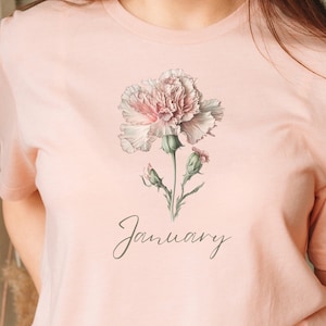 Birth Month Birth Flower Shirt, Custom Mom Tshirt, January Carnation Tee, Mother&#39;s Day Gift, Birthday Month Tee, Gift for Grandmother