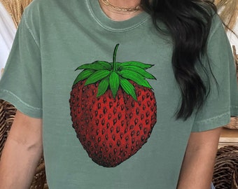 Giant Strawberry Comfort Colors T-Shirt Garden Shirt Aesthetic Clothing Cottagecore Clothes Botanical Tee Strawberry Print