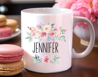 Custom Personalized Floral Ceramic Mug, Mom coffee mug, Mother's Day Gift, ceramic 11-ounce cup, flower lover Gift, Gift for Mom