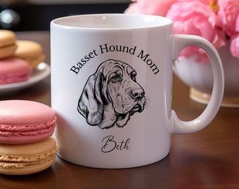 Custom Personalized Basset Hound dog mug, Dog Mom coffee mug, Mother's Day Gift, ceramic 11-ounce coffee cup, Dog Lover Gift