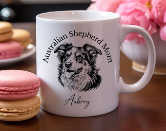 Custom Personalized Australian Shepherd dog mug, Dog Mom coffee mug, Mother's Day Gift, ceramic 11-ounce coffee cup, Dog Lover Gift