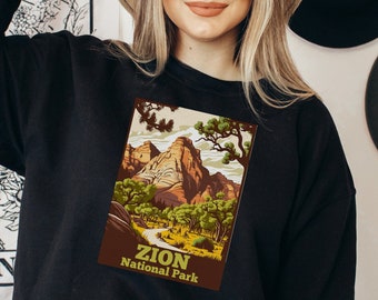 Zion National Park Sweatshirt, National Park, Vintage, Retro Shirt, Camping Shirt, Hiker Shirt, RV Shirt, Camping Shirt, Travel Sweatshirt