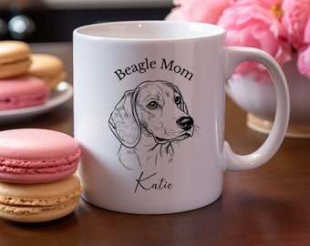 Custom Personalized Beagle dog mug, Dog Mom coffee mug, Mother's Day Gift, ceramic 11-ounce coffee cup, Dog Lover Gift