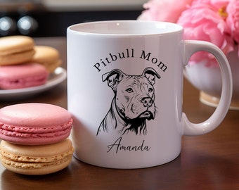 Custom Personalized Pitbull dog mug, Dog Mom coffee mug, Mother's Day Gift, ceramic 11-ounce cup, Dog Lover Gift
